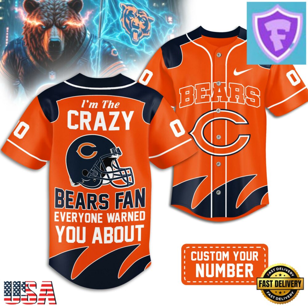 Custom Number Chicago Bears NFL Crazy Football Baseball Jersey