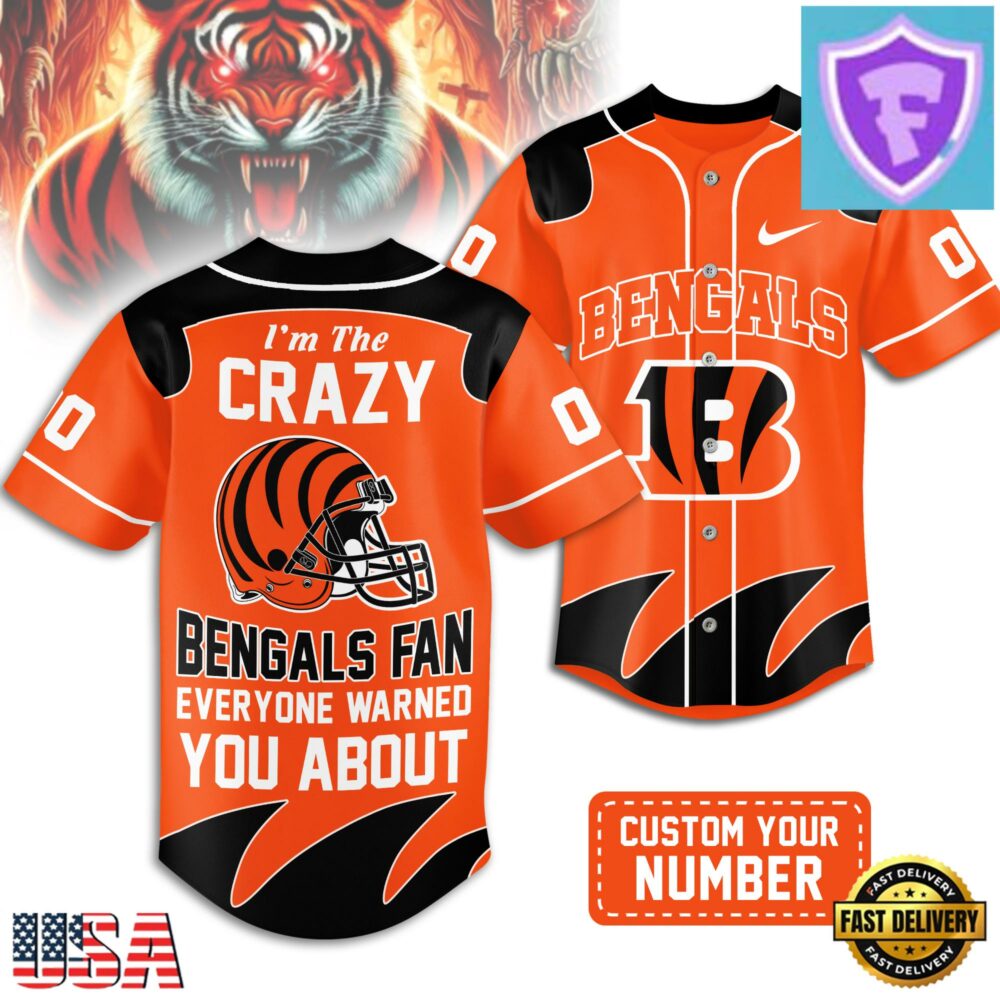 Custom Number Cincinnati Bengals NFL Crazy Football Baseball Jersey