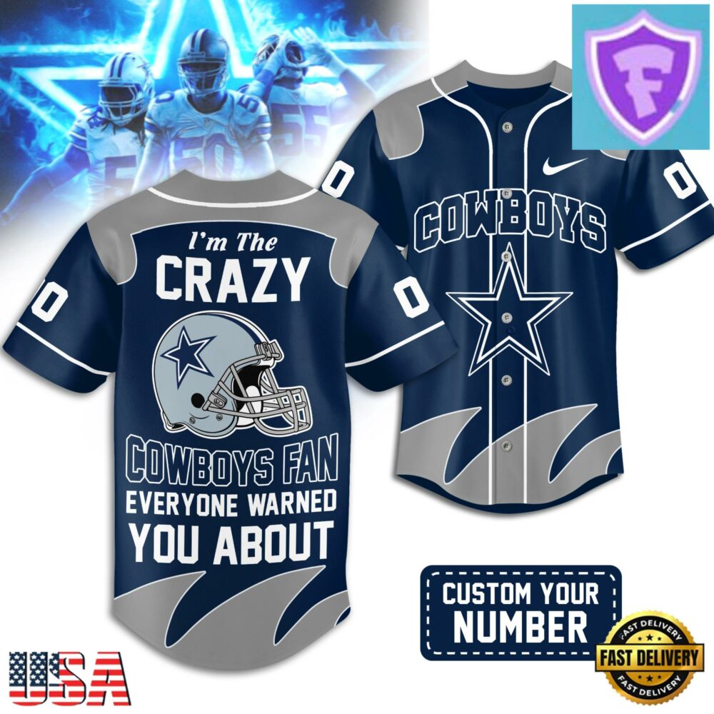 Custom Number Dallas Cowboys NFL Crazy Football Baseball Jersey