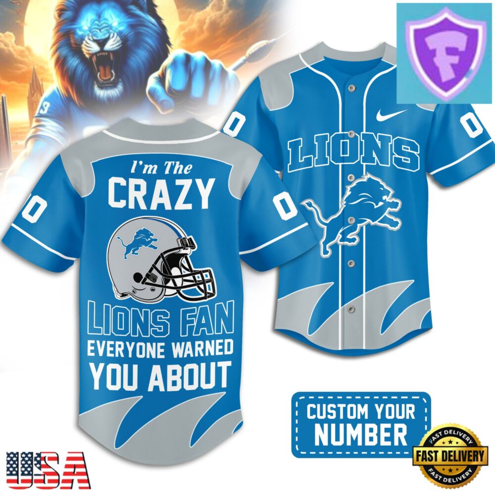 Custom Number Detroit Lions NFL Crazy Football Baseball Jersey