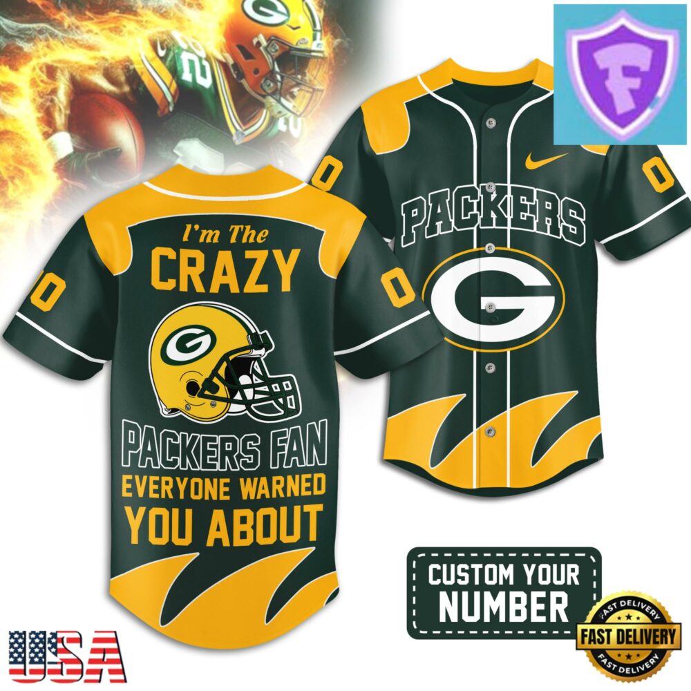 Custom Number Green Bay Packers NFL Crazy Football Baseball Jersey