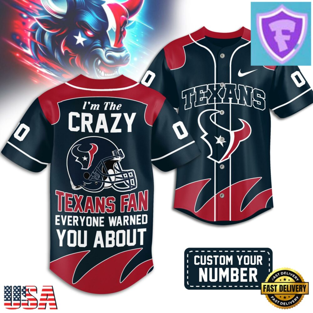 Custom Number Houston Texans NFL Crazy Football Baseball Jersey