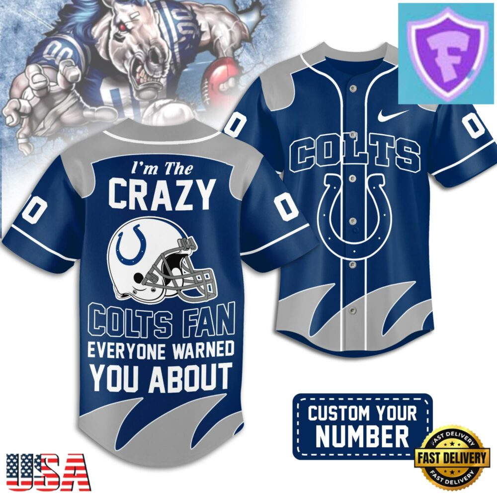 Custom Number Indianapolis Colts NFL Crazy Football Baseball Jersey