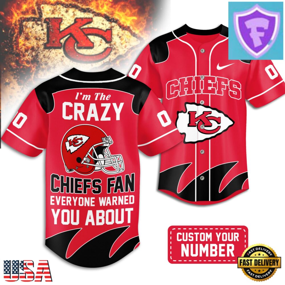 Custom Number Kansas City Chiefs NFL Crazy Football Baseball Jersey