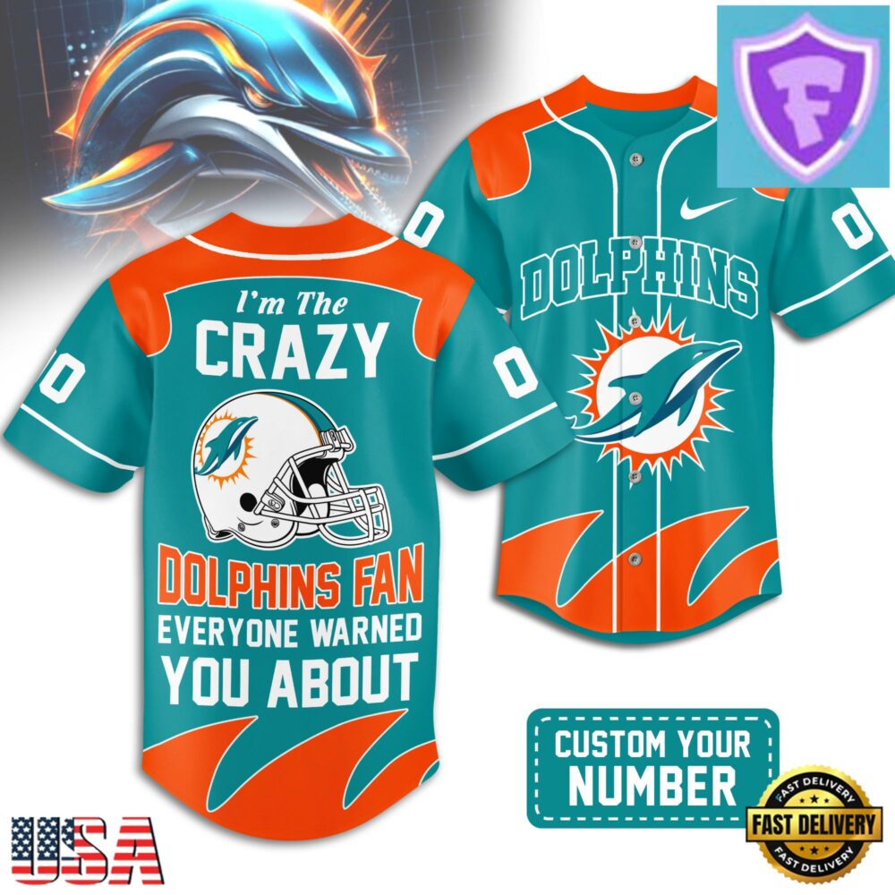 Custom Number Miami Dolphins NFL Crazy Football Baseball Jersey
