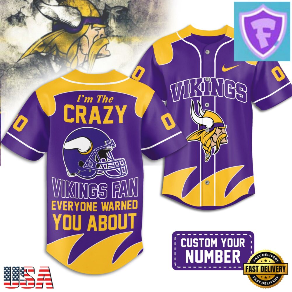 Custom Number Minnesota Vikings NFL Crazy Football Baseball Jersey