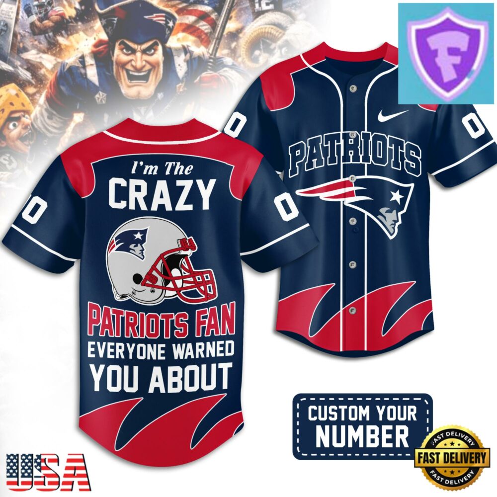 Custom Number New England Patriots NFL Crazy Football Baseball Jersey