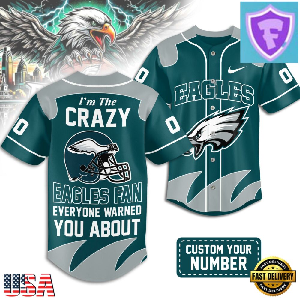 Custom Number Philadelphia Eagles NFL Crazy Football Baseball Jersey