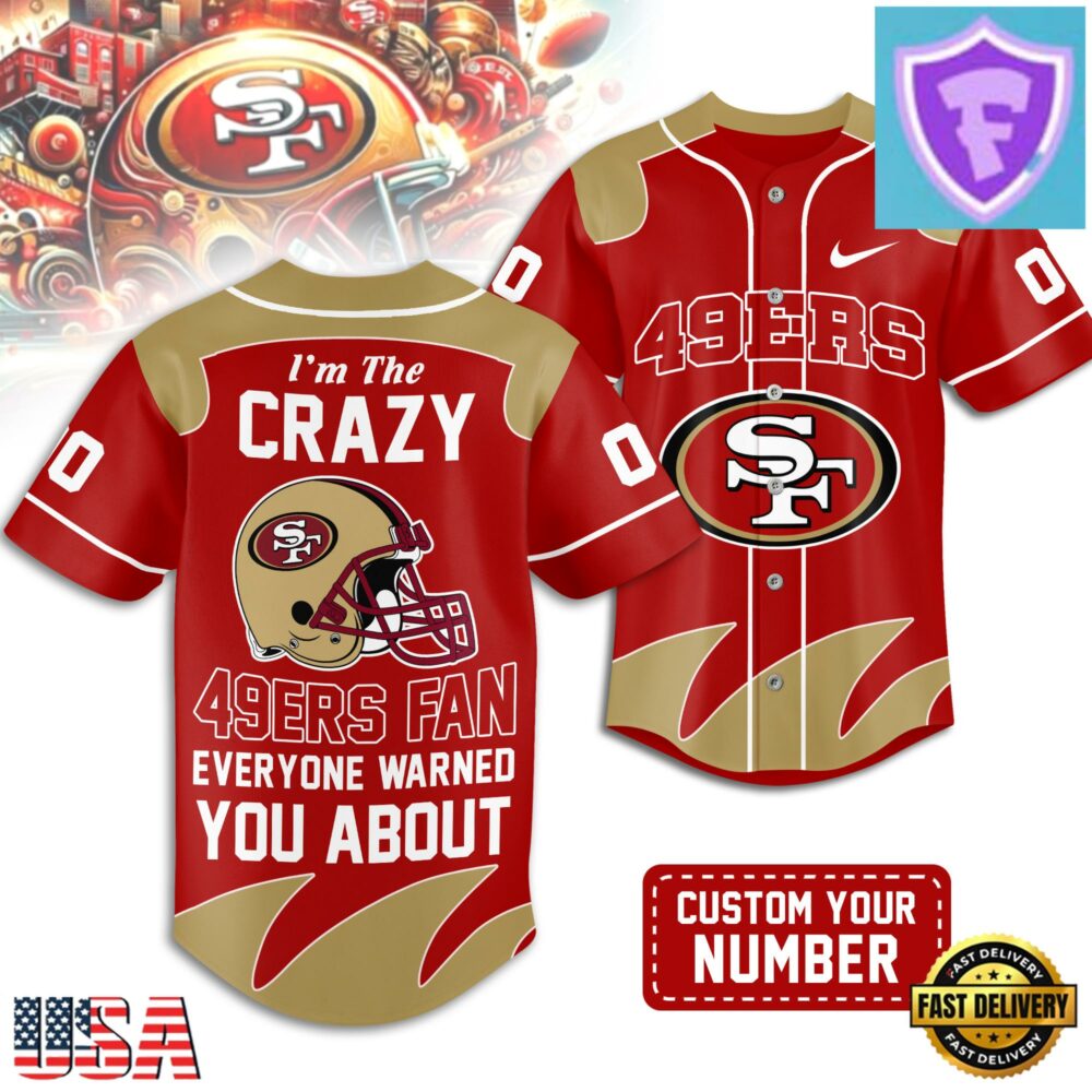 Custom Number San Francisco 49ers NFL Crazy Football Baseball Jersey