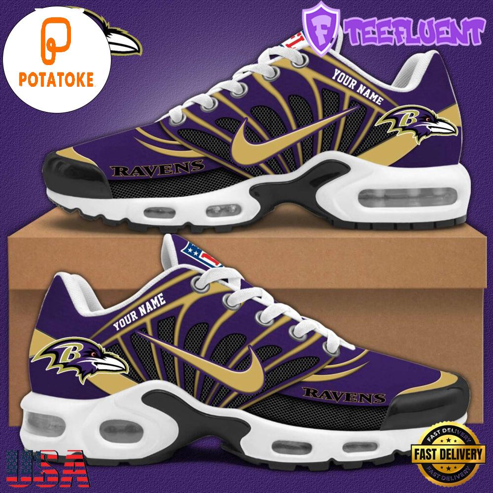 Customize Your Name With Baltimore Ravens V1 Air Max Plus Sneakers