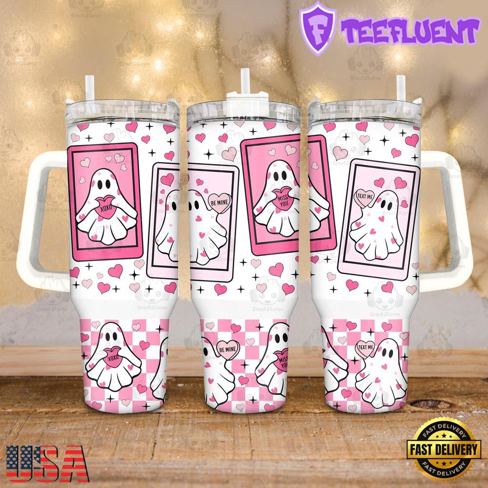 Cute Ghost Valentines Stainless Steel Tumbler 40Oz With Handle