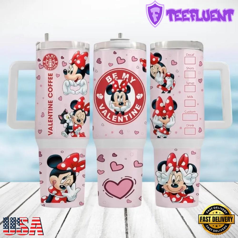 Cute Minnie Mouse Valentine Stainless Steel Tumbler With Handle