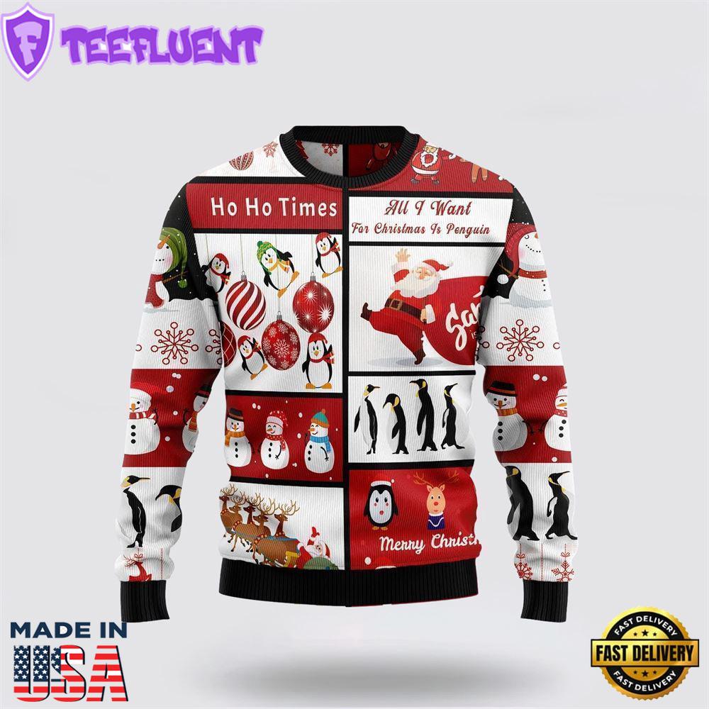 Cute Penguin Santa Claus Ugly Christmas Sweater For Men And Women