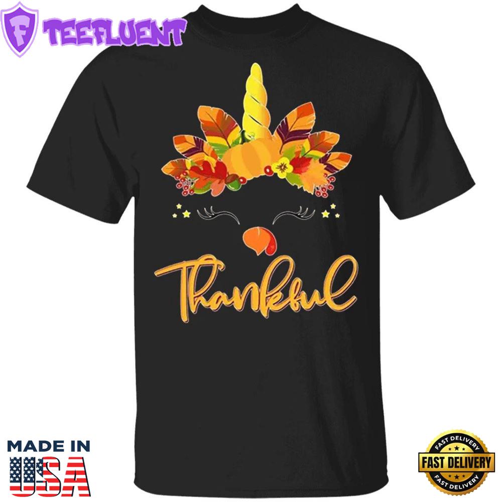 Cute Thanksgiving Unicorn Thankful Turkey T-Shirt Graphic 3D Gift For Girlfriends