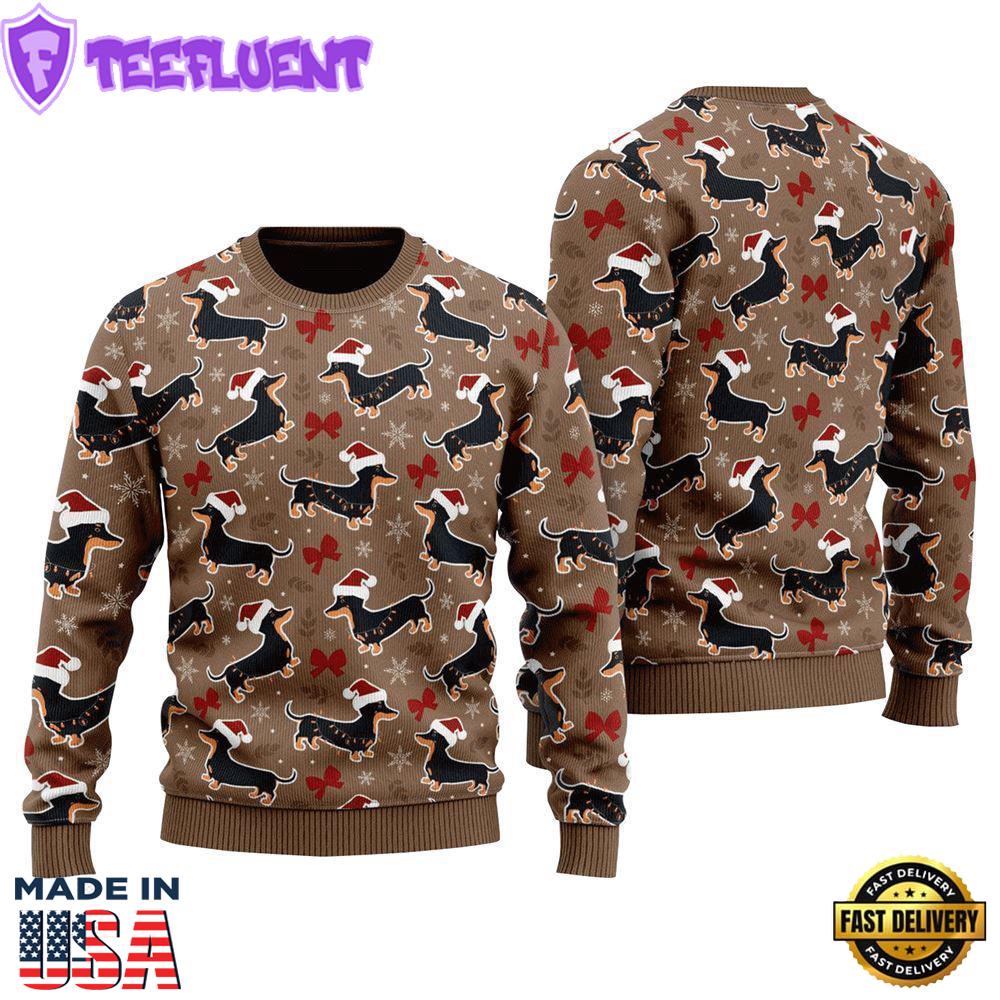 Dachshund Christmas Hat Ugly Christmas Sweater For Men And Women