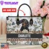 Dachshund Dog Bior Leather Handbag With Flowers And Butterfly