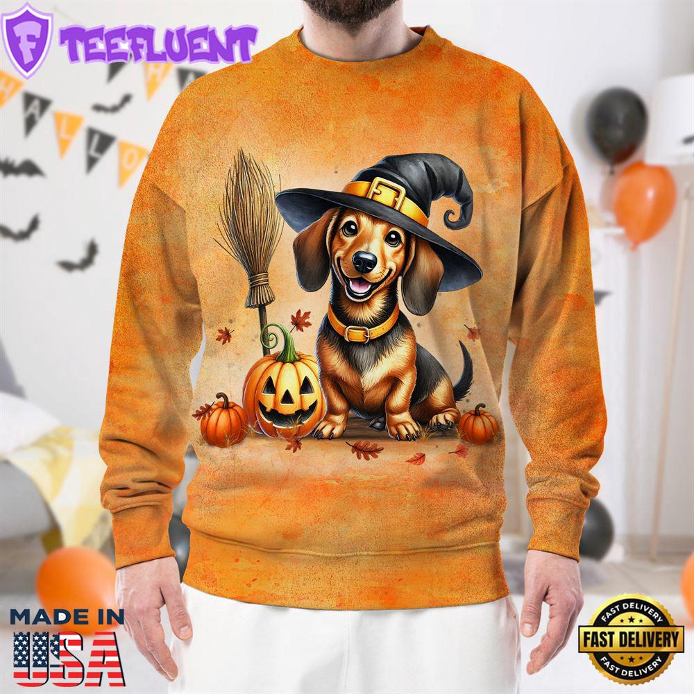 Dachshund Dog In Spooky Autumn Halloween 3D Shirt