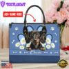 Dachshund Dog Lover Leather Bag With Daisy Flowers