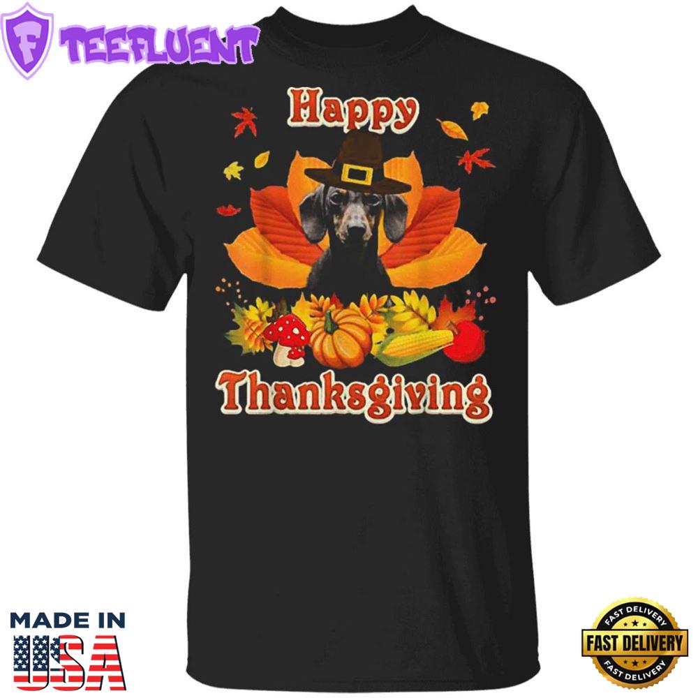 Dachshund Happy Thanksgiving T-Shirt Cute Dog Vintage Fall Designs Weiner Dog Gifts For Unisex