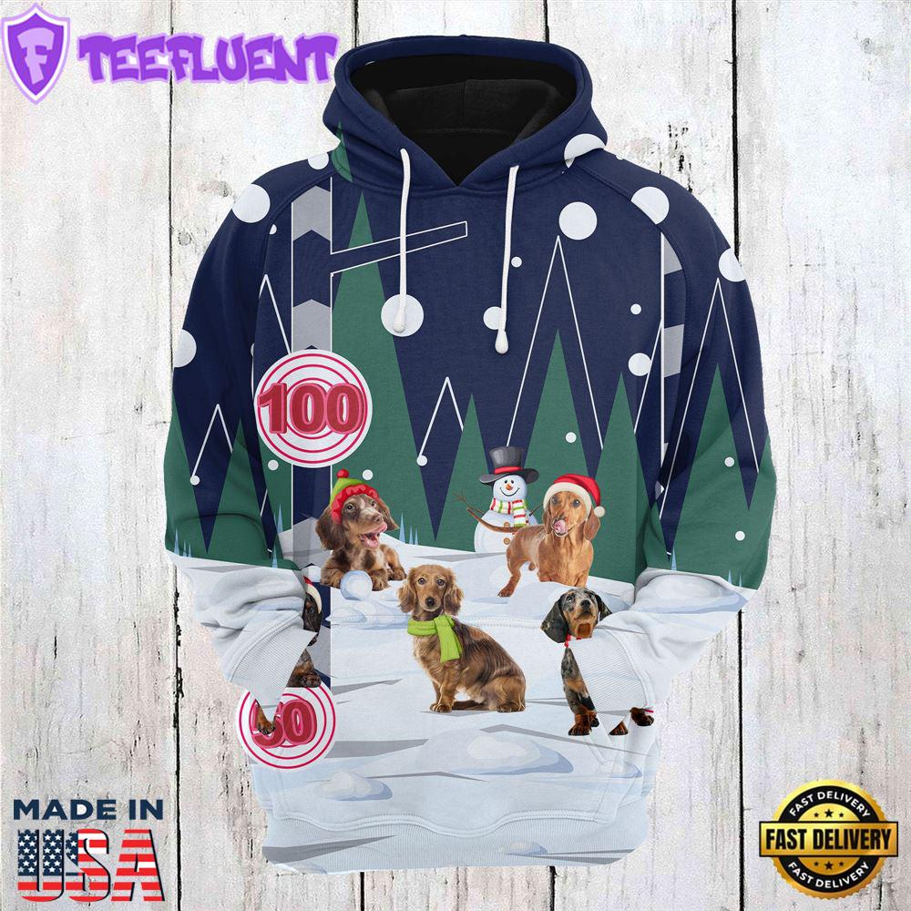 Dachshund Playing Christmas Hoodie All Over Print