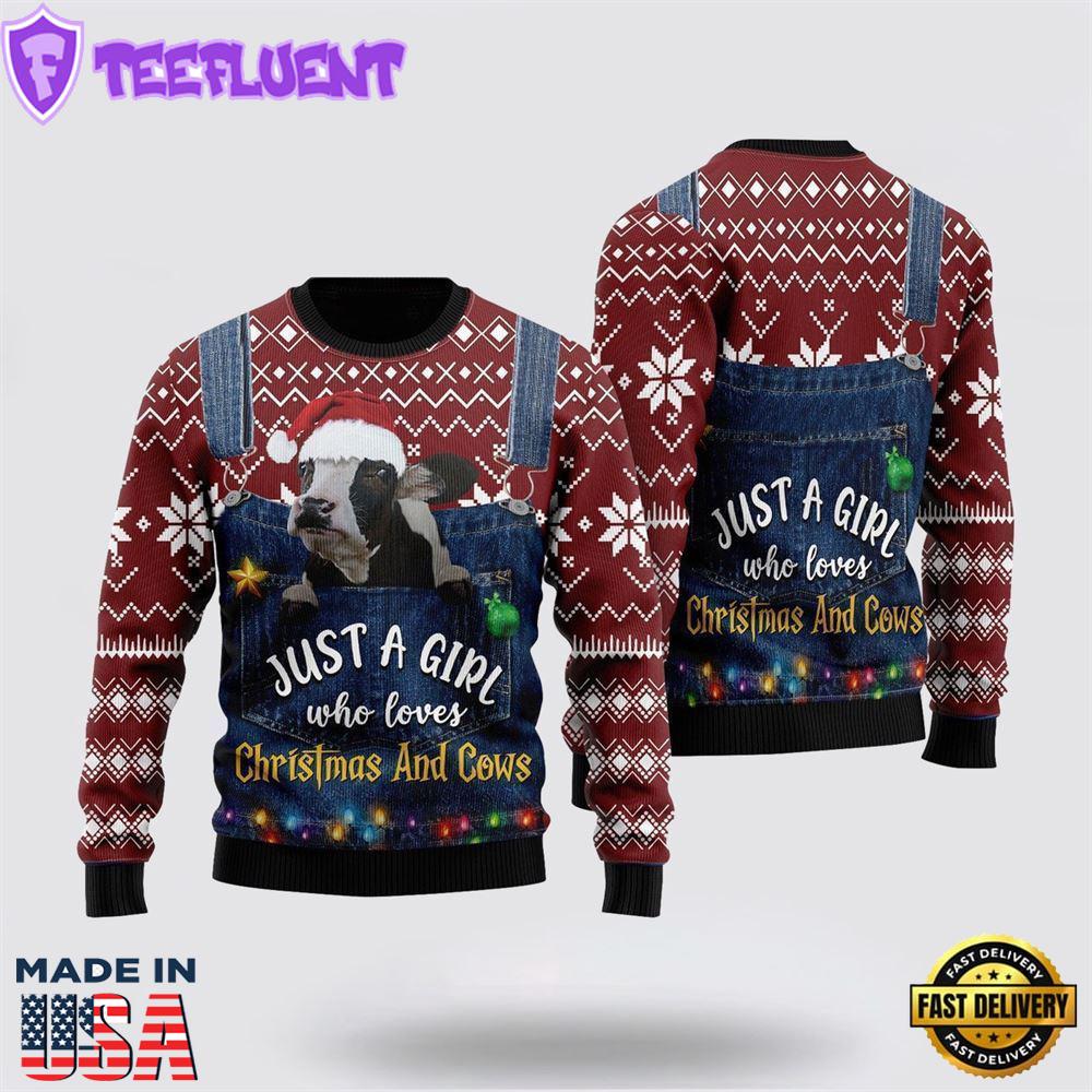 Dairy Cow Just A Girl Who Loves Christmas Ugly Christmas Sweater