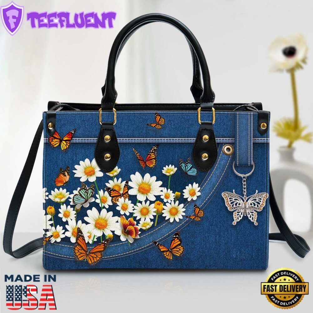 Daisy And Butterfly Leather Handbag Christ Gifts Leather Bags