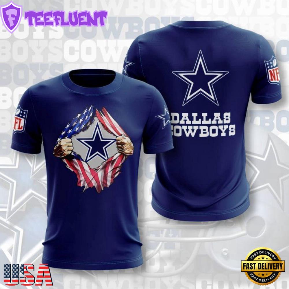 Dallas Cowboys Football US Flag All Over Print T-Shirt