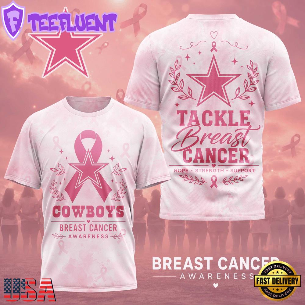 Dallas Cowboys NFL Hope Strength Support Breast Cancer 3D T-Shirt