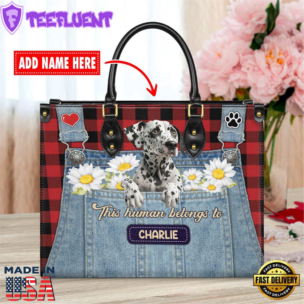 Dalmatian Dog This Human Belongs To Leather Handbag