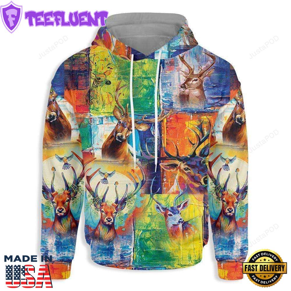 Deer Colorful Christmas Hoodie All Over Print