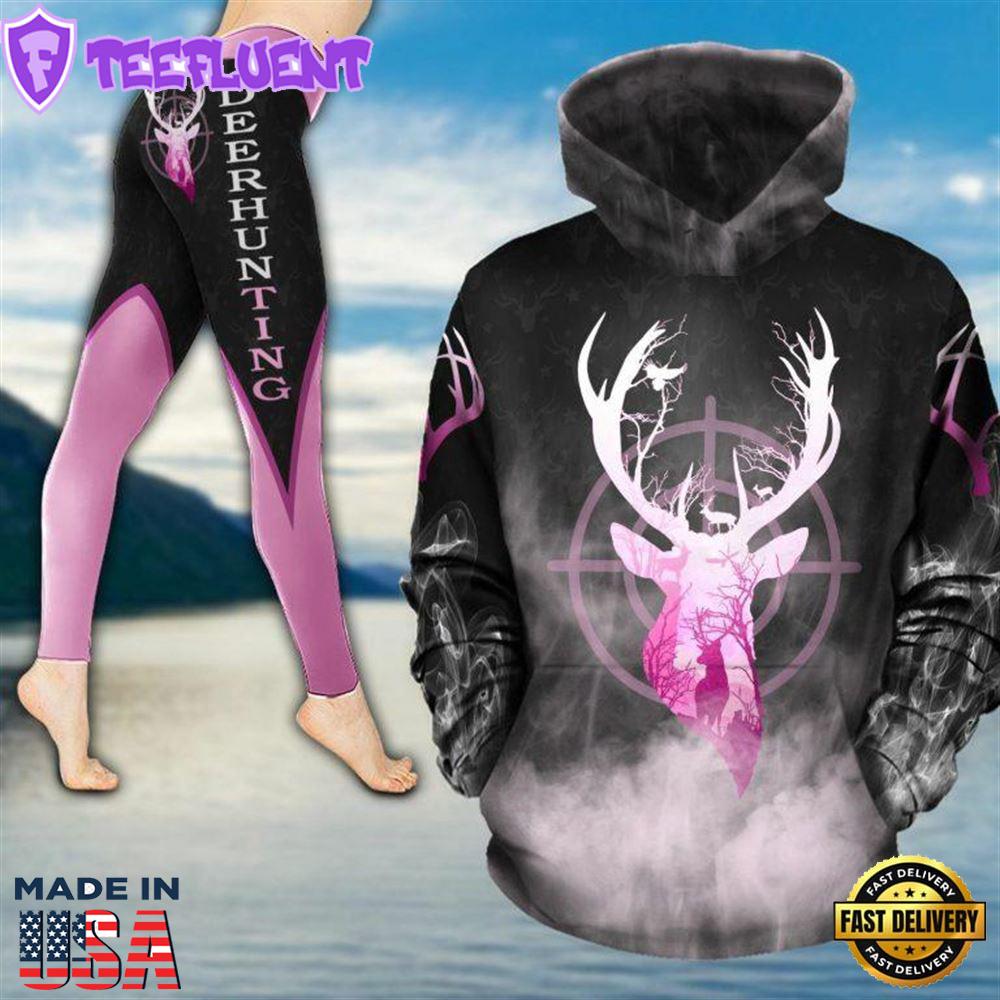 Deer Hunting Country Girl Lilac All Over Print Leggings Hoodie Set Outfit For Women Gift Xmas