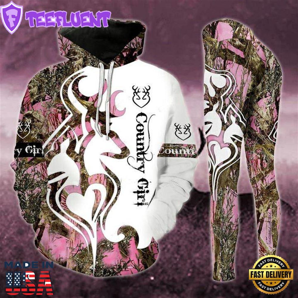 Deer Love Country Girl All Over Print Leggings Hoodie Set Outfit For Women Gift Xmas