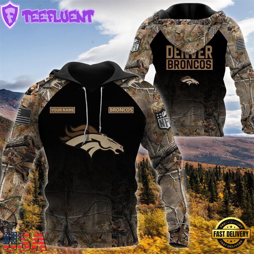 Denver Broncos Personalized Your Name Hunting Camo Hoodie