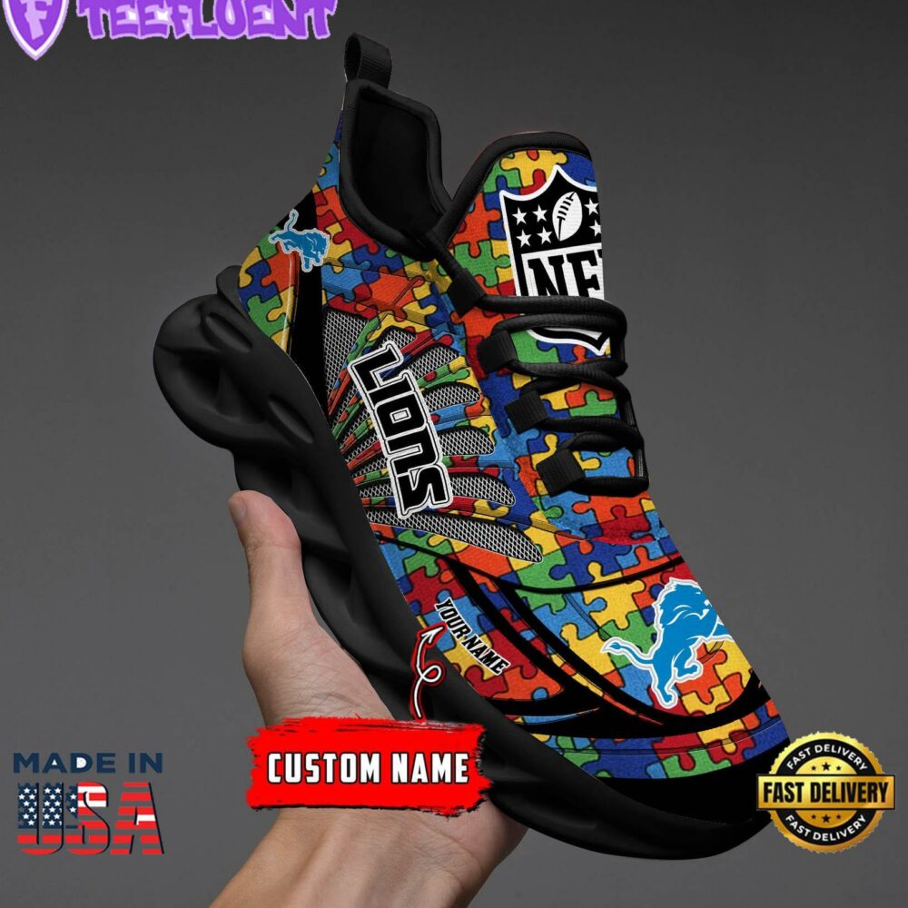Detroit Lions NFL Autism Clunky Max Soul Shoes Personalized