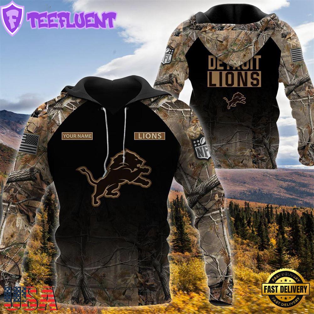 Detroit Lions Personalized Your Name Hunting Camo Hoodie
