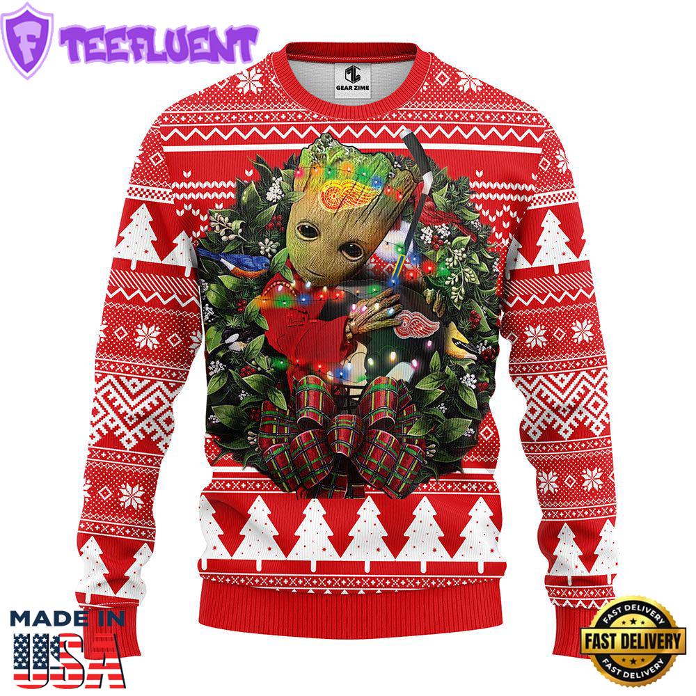 Detroit Red Wings Groot Hug Christmas Ugly Sweater Sport For Fan