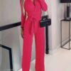 Women's Solid V-neck Bow Tie Waist Slimming Fashion Jumpsuit 4 df101cc3 6744 41a5 9c24 2b9af81bed00.jpg