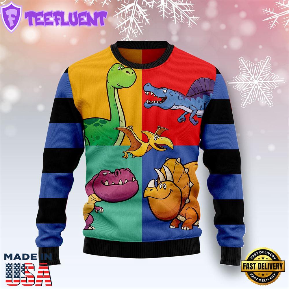 Dinosaur Color Ugly Christmas Sweater