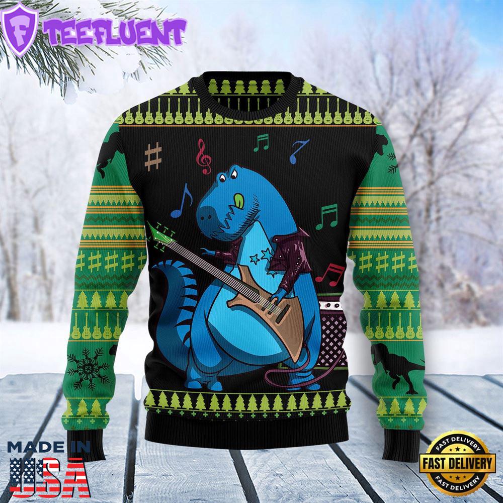 Dinosaur Guitar Ugly Christmas Sweater