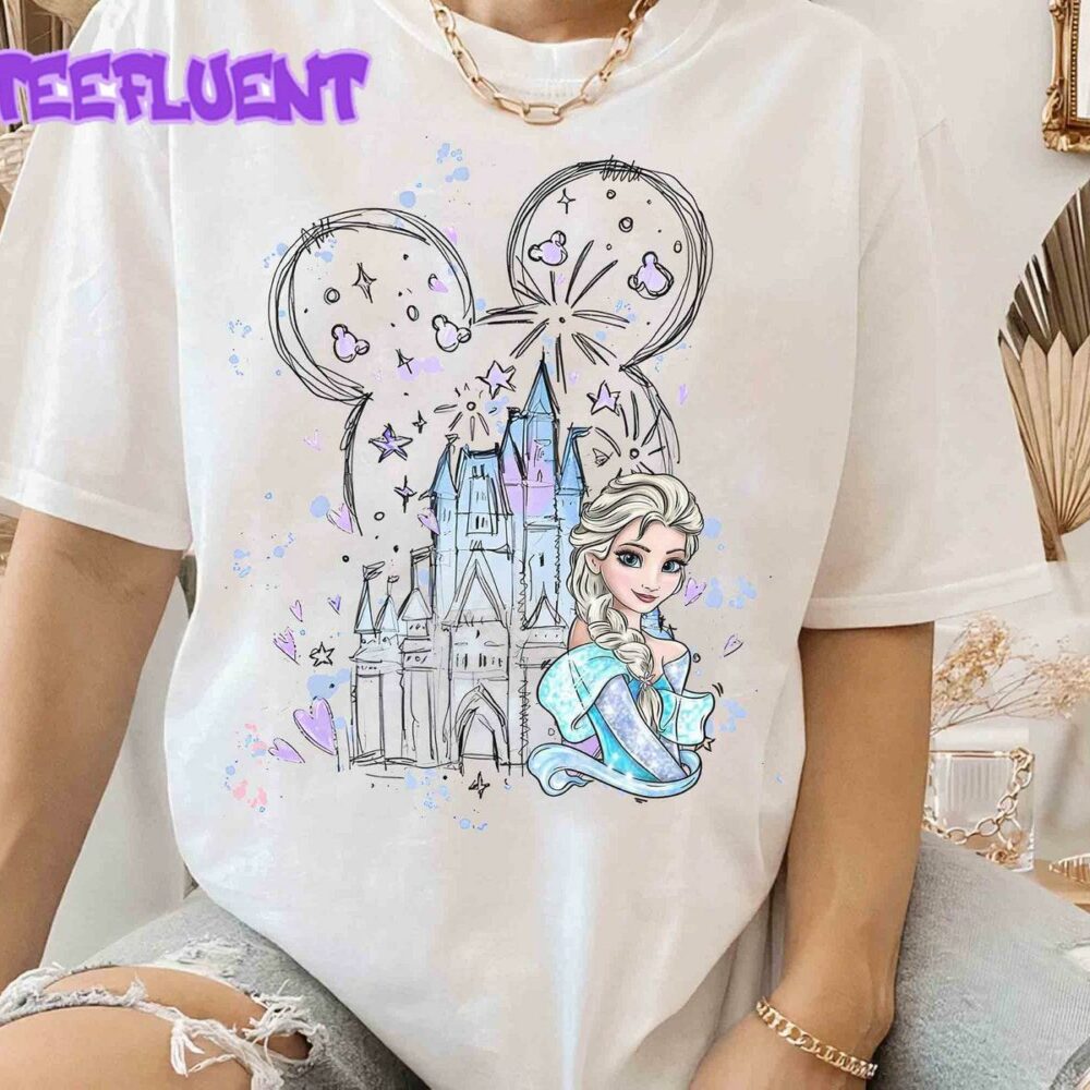 Disney Castle Frozen Elsa Princess Portrait T-Shirt Mickey Ears Vacation Gift