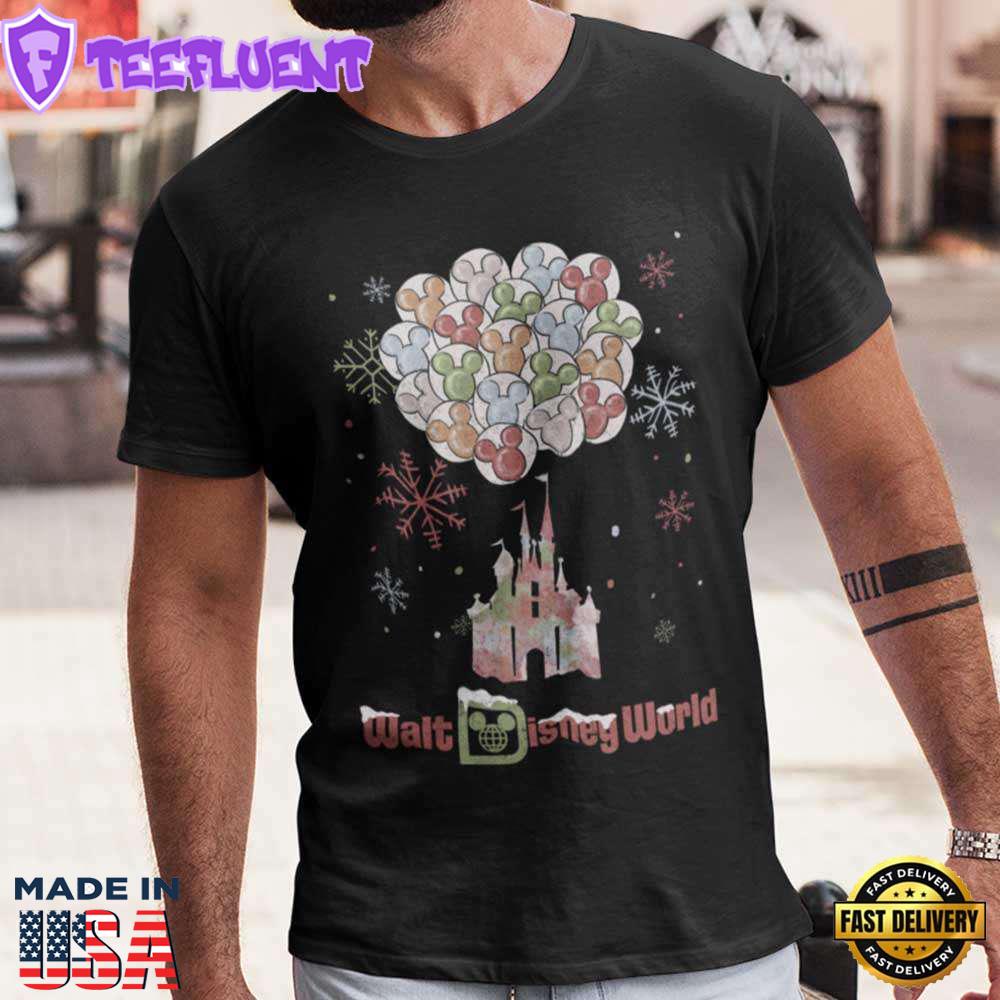 Disney Castle With Mickey Balloon Fly Up Christmas T-shirt