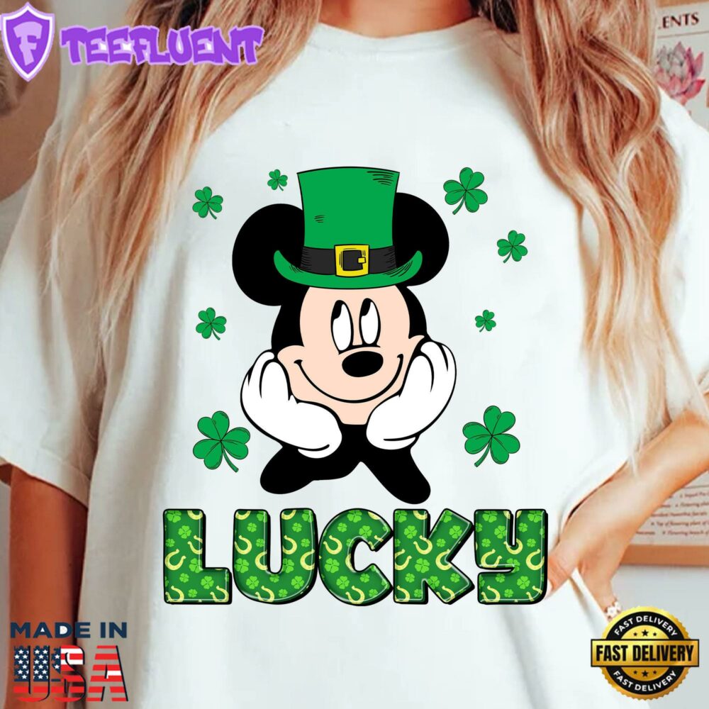 Disney Cute Mickey Lucky Vibes Shamrock St Patrick’s Day Unique T-Shirt