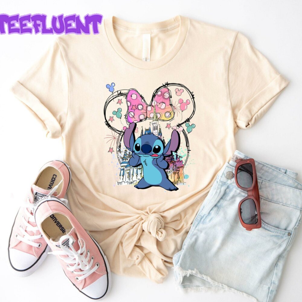 Disney Funny Stitch Wear Minnie Bow T-Shirt Lovely Unique Gift