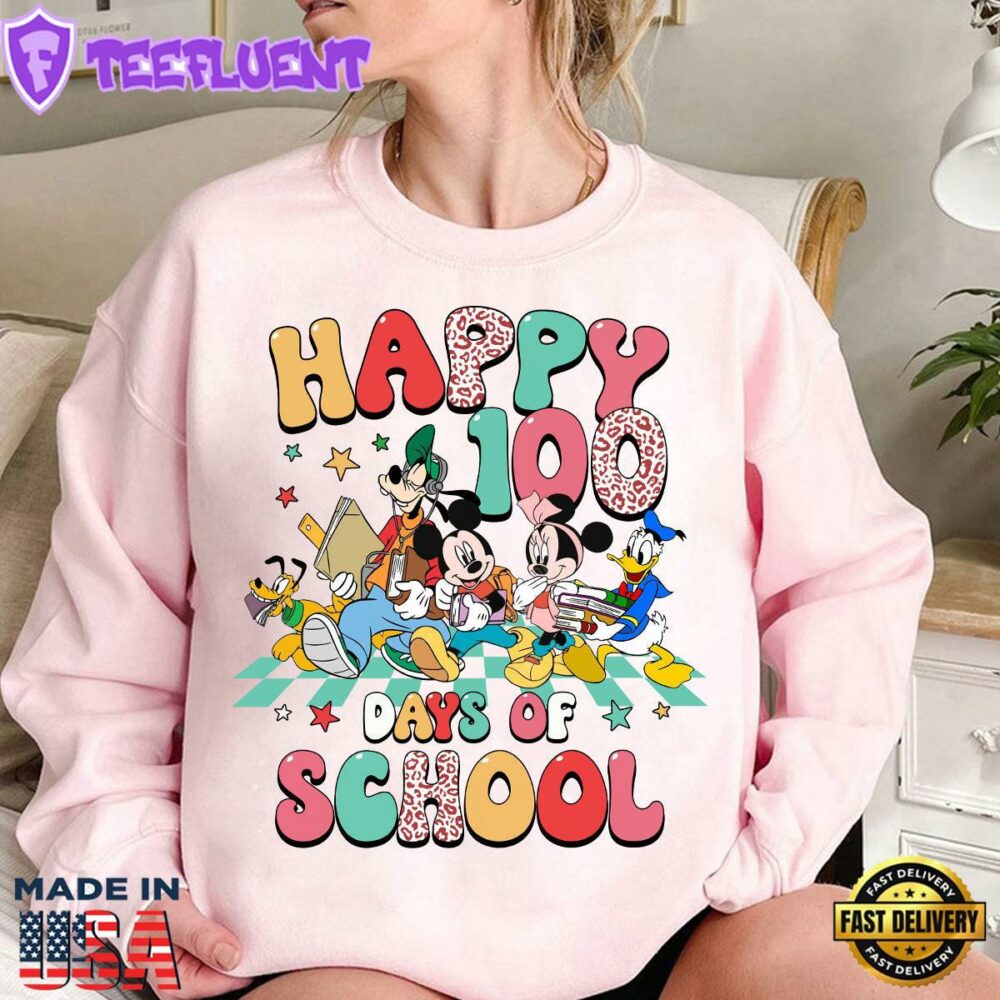 Disney Happy 100 Days Of School Mickey And Friends Character Funny Cute T-Shirt