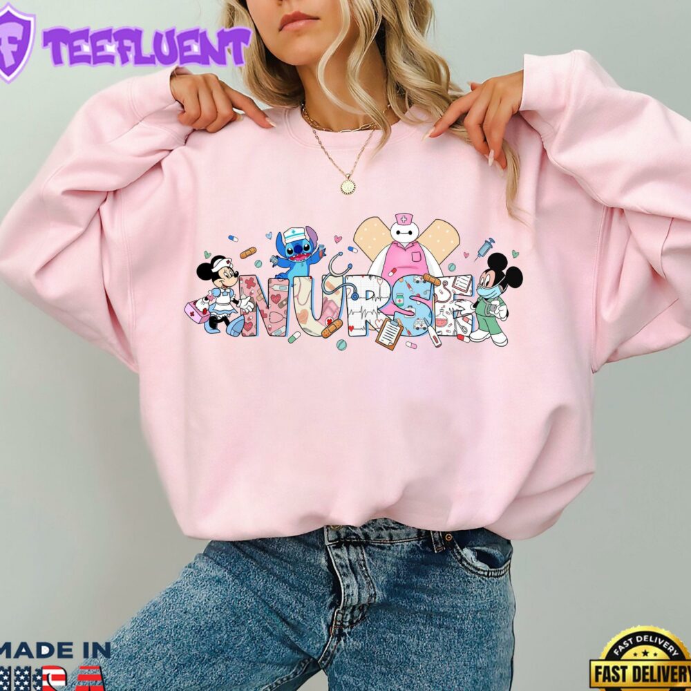 Disney Nurse Day Labor And Delivery Stitch And Mickey And Friends Character T-Shirt Lovely Unique Gift