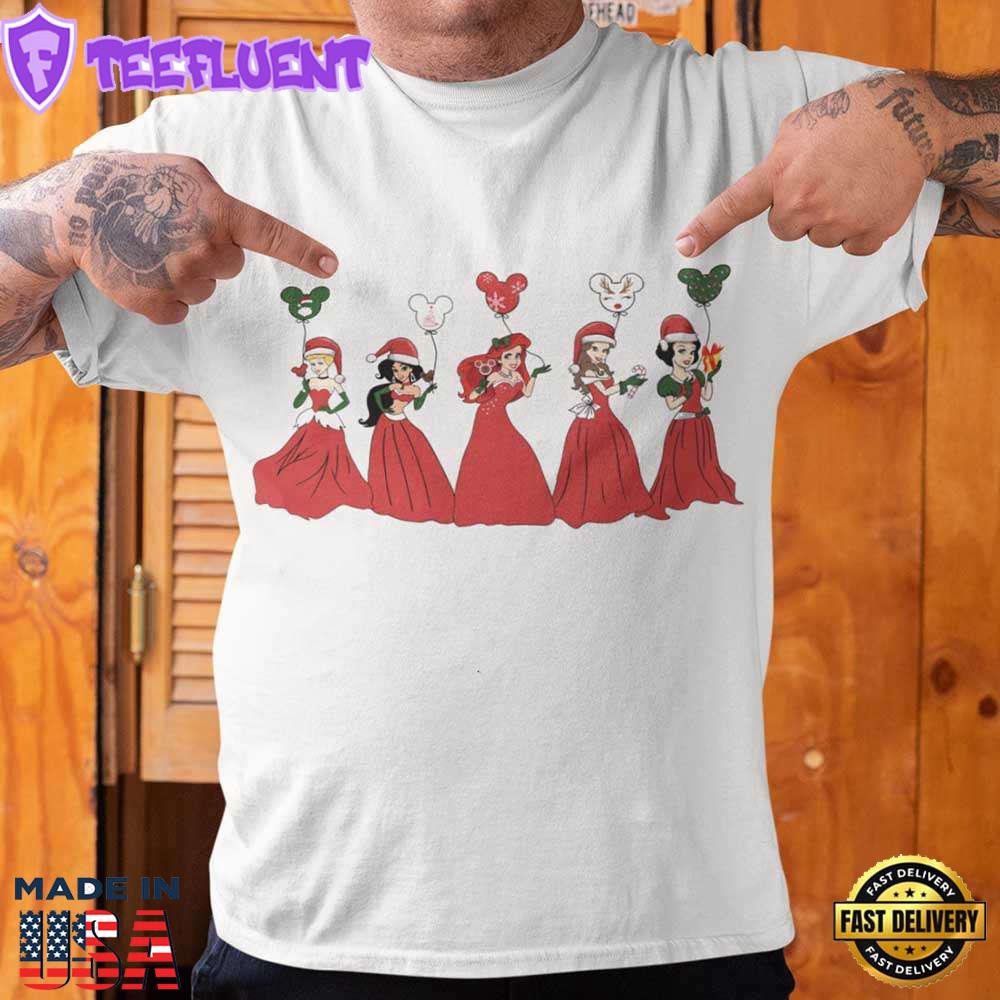 Disney Princess with Mickey Balloon Christmas T-shirt