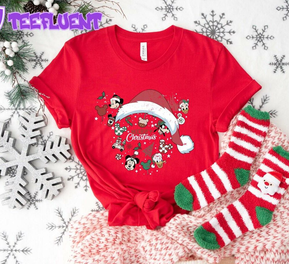 Disney Santa Mickey And Friends Group Christmas Lights Shirt