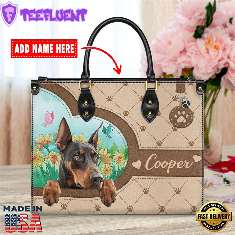 Doberman Pinscher Dog Duccy Dog Lover Leather Handbag