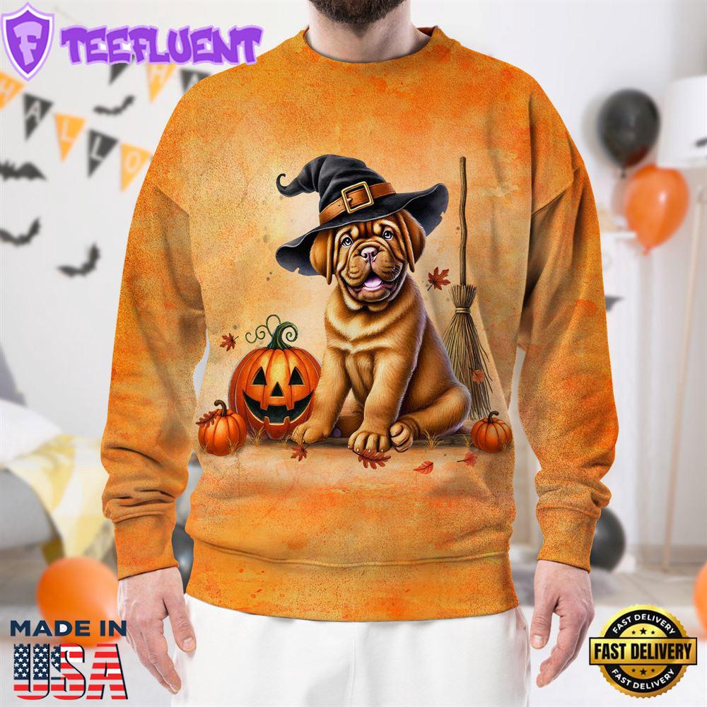 Dogues de Bordeaux Dog In Spooky Autumn Halloween 3D Shirt