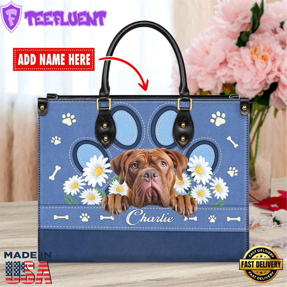 Dogues de Bordeaux Dog Lover Leather Bag With Daisy Flowers